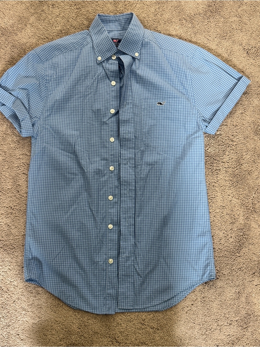 Vineyard Vines Light Blue Gingham Short-Sleeve Button-Down Shirt